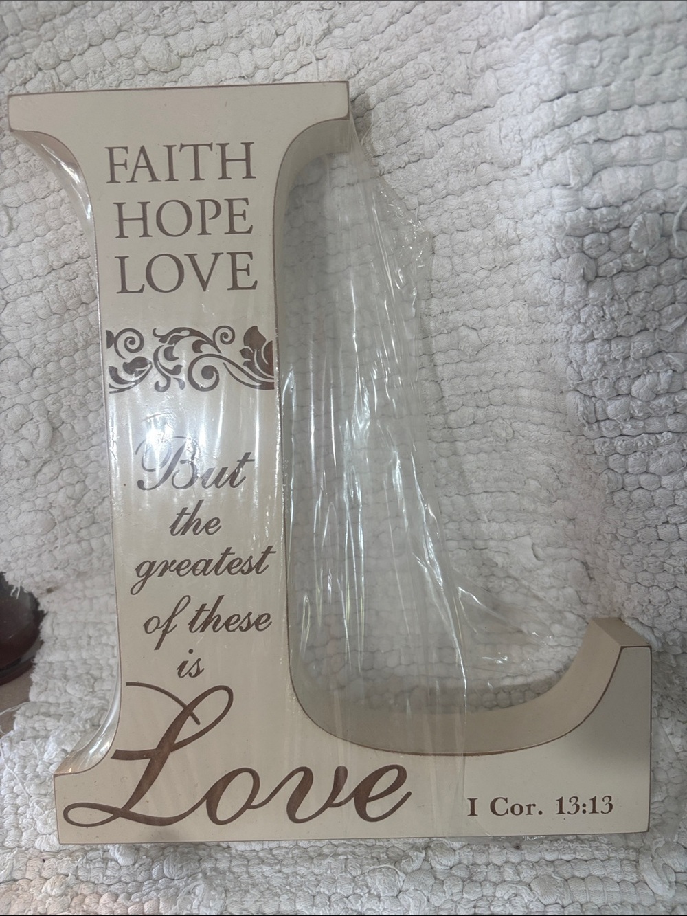 Faith Hope Love Decorative Wall Letter "L" - Cream with Brown Script